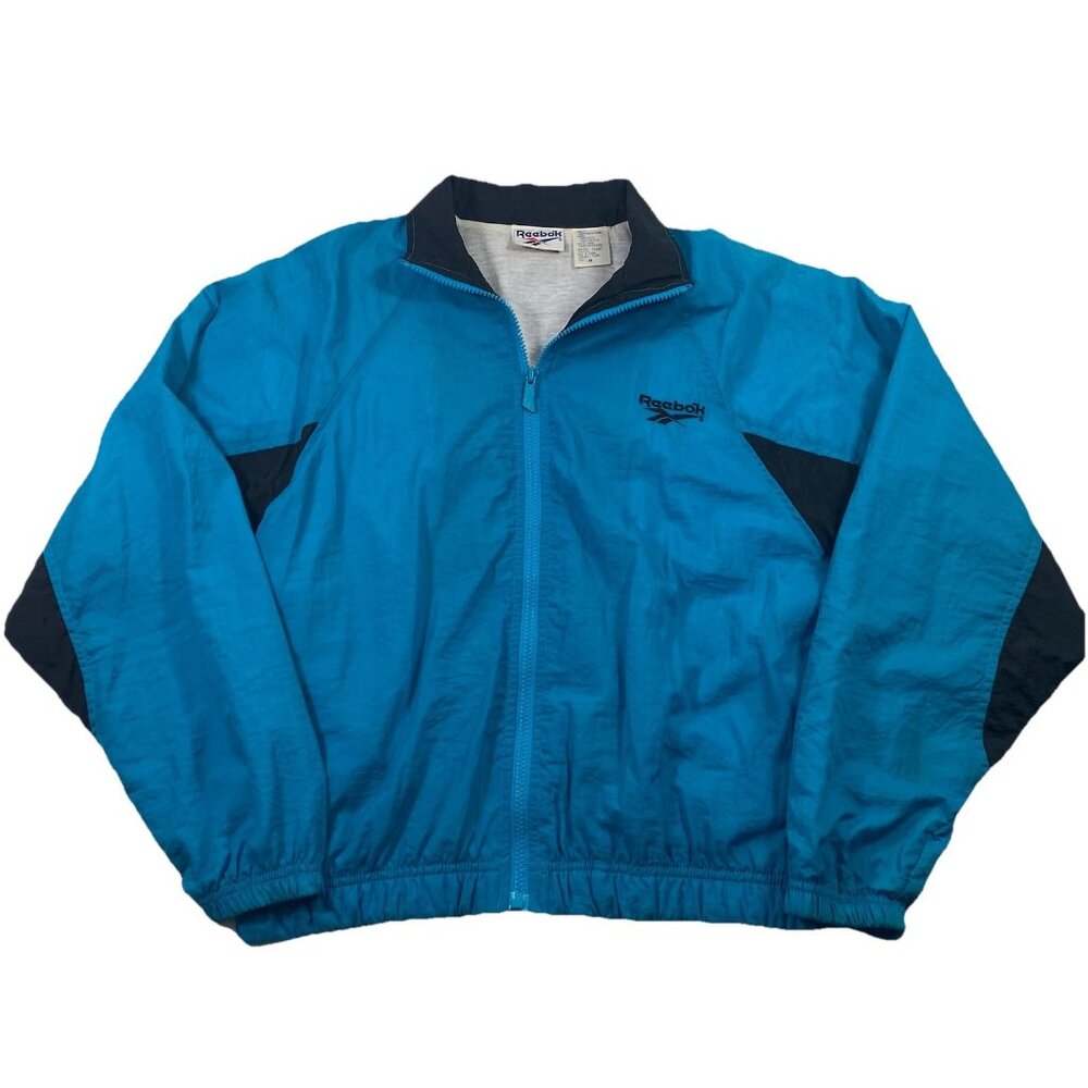 Vintage 90s Reebok Women Full Zip Colorblock Blue Windbreaker Track Jacket Sz M
